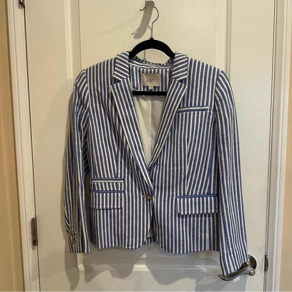 LOFT Navy and Cream Striped Jacket